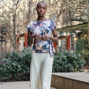 Gauze Knit - Slant Sleeve Side Tie Top - Petal Whisper
