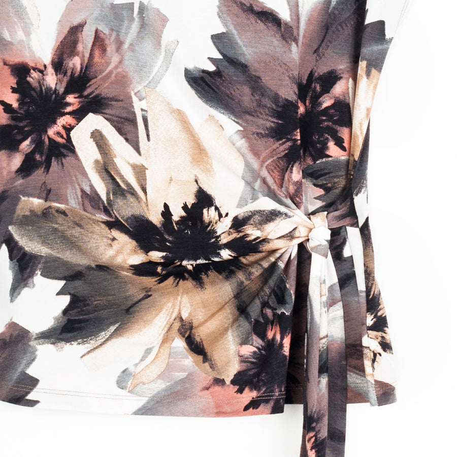 Gauze Knit - Slant Sleeve Side Tie Top - Petal Whisper