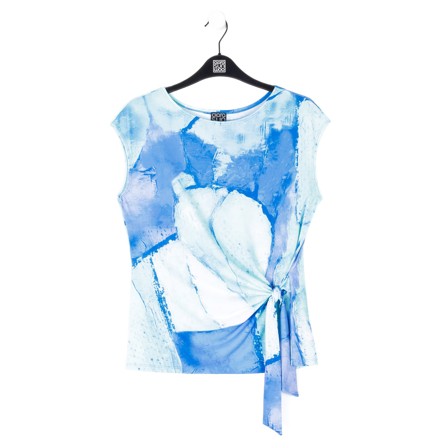 Cap Sleeve Side Tie Top - Water Splash