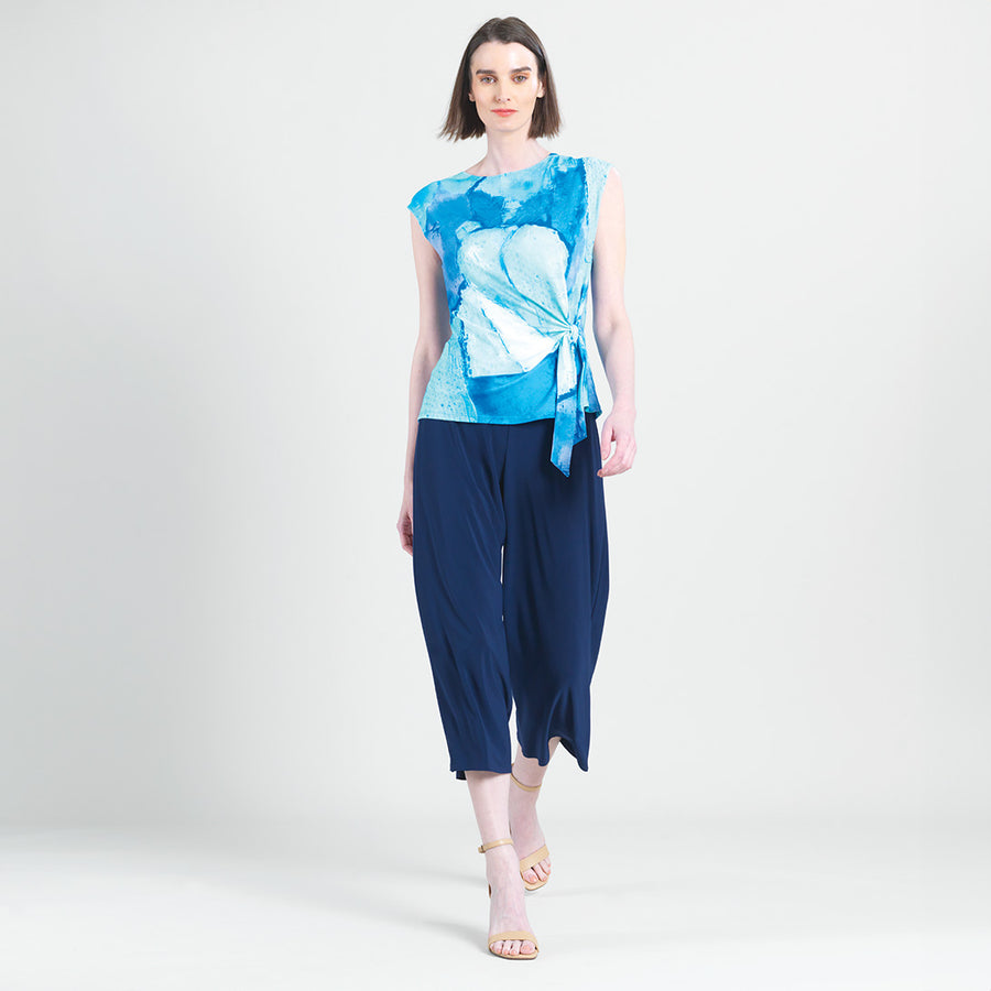 Cap Sleeve Side Tie Top - Water Splash