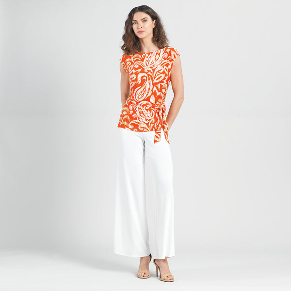 Butter Knit - Cap Sleeve Side Tie Top - Paisley Lotus Coral