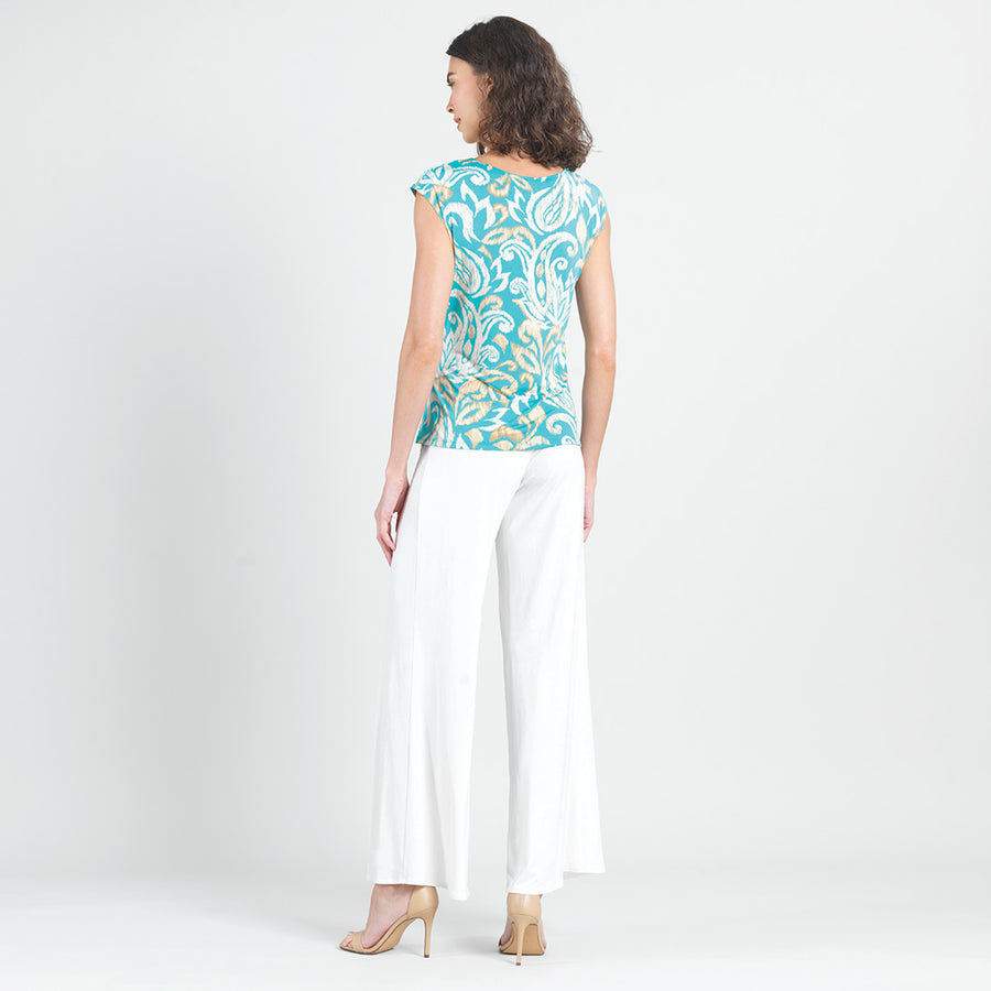 Butter Knit - Cap Sleeve Side Tie Top - Paisley Lotus-Turquoise