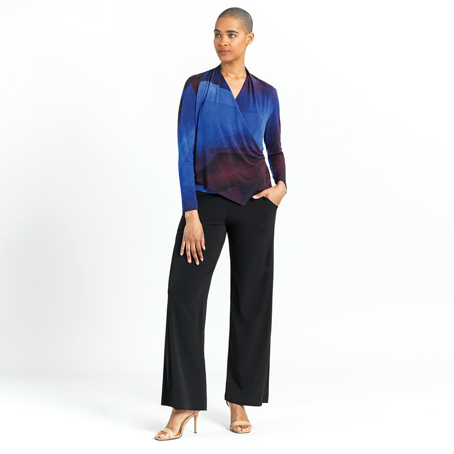 Long Sleeve Crossover Faux Wrap Top - Purple Watercolor - Final Sale!