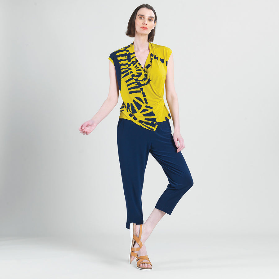 Crossover Faux Wrap Top - Track Line-Yellow