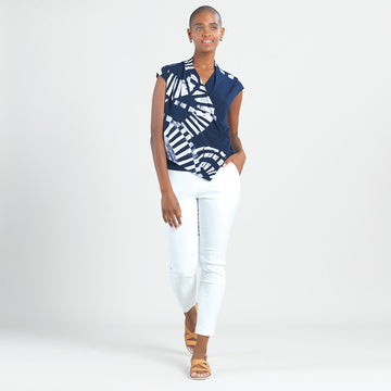 Crossover Faux Wrap Top - Track Line-Navy