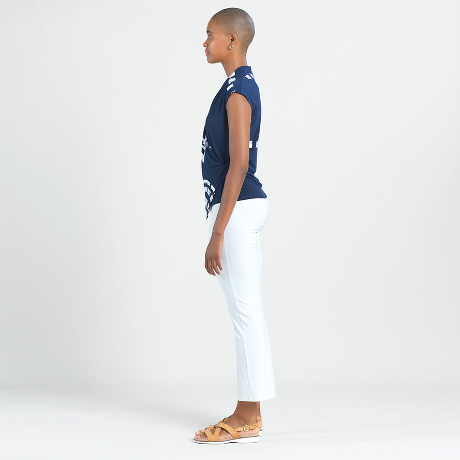 Crossover Faux Wrap Top - Track Line-Navy