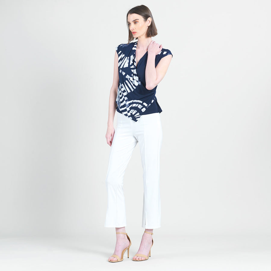 Crossover Faux Wrap Top - Track Line-Navy