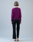 Heathered Knit - Boat Neck Blouson Sweater - Magenta