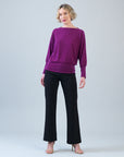 Heathered Knit - Boat Neck Blouson Sweater - Magenta