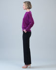 Heathered Knit - Boat Neck Blouson Sweater - Magenta