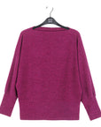 Heathered Knit - Boat Neck Blouson Sweater - Magenta