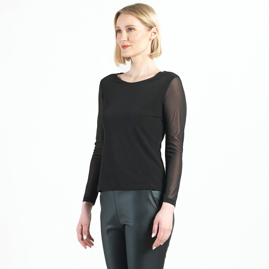 Long Mesh Sleeve Top - Black