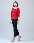 Scoop Neck Half Sleeve Top - Rose Floret