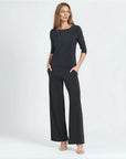 Scoop Neck Half Sleeve Top - Black
