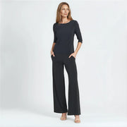 Scoop Neck Half Sleeve Top - Black