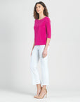 Scoop Neck Half Sleeve Top - Hot Pink