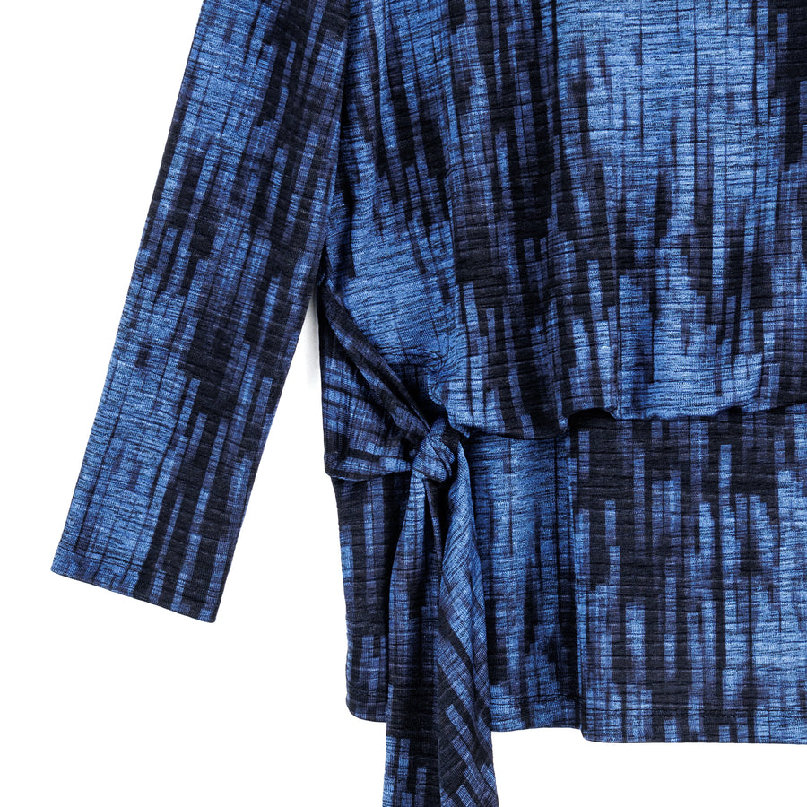Crinkle Pleat - Blouson Overlay Side Tie Detail Top - Water Ripple-Cobalt