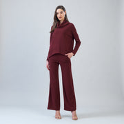 Lounge Knit - Tipped Hem Sweater - Burgundy