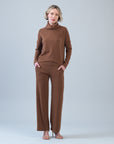 Lounge Knit - Tipped Hem Sweater - Camel