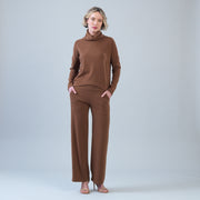 Lounge Knit - Tipped Hem Sweater - Camel