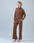Lounge Knit - Tipped Hem Sweater - Camel