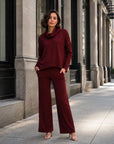 Lounge Knit - Tipped Hem Sweater - Burgundy