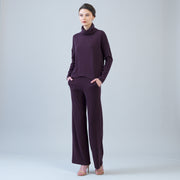 Lounge Knit - Tipped Hem Sweater - Eggplant