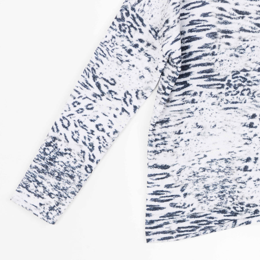 Cozy Shimmer Texture - Tipped Hem Sweater Top - Snow Leopard