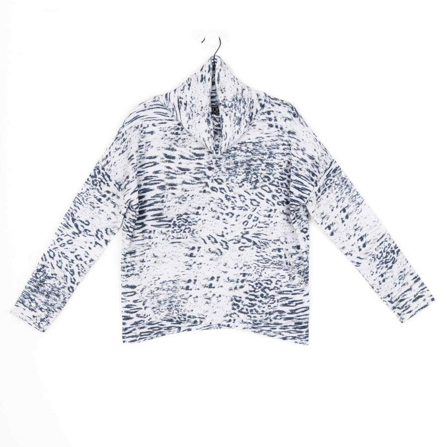 Cozy Shimmer Texture - Tipped Hem Sweater Top - Snow Leopard