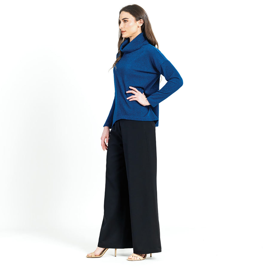 Twill Knit - Tipped Hem Sweater Top - French Blue