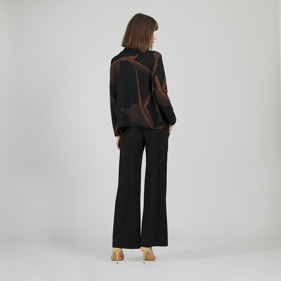 Lightweight Cozy - Tipped Hem Sweater Top - Linear Geo
