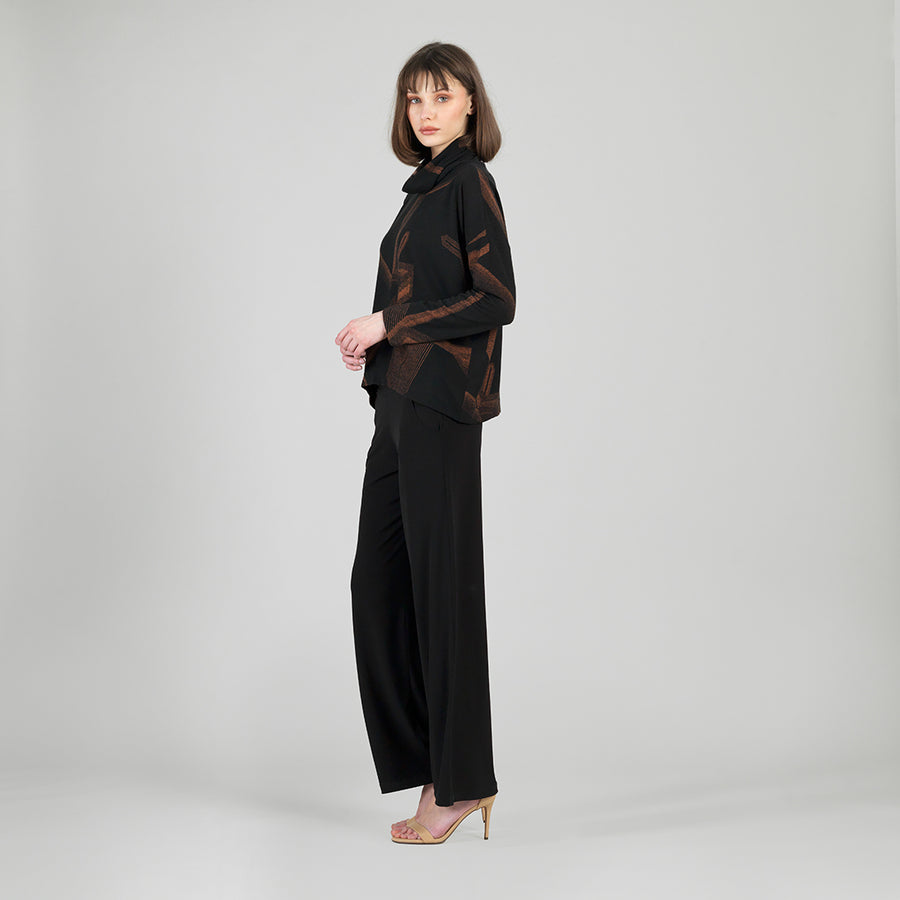 Lightweight Cozy - Tipped Hem Sweater Top - Linear Geo