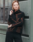 Lightweight Cozy - Tipped Hem Sweater Top - Linear Geo