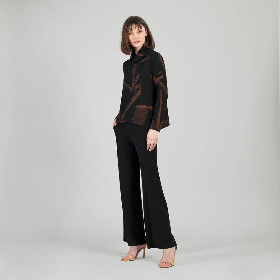 Lightweight Cozy - Tipped Hem Sweater Top - Linear Geo