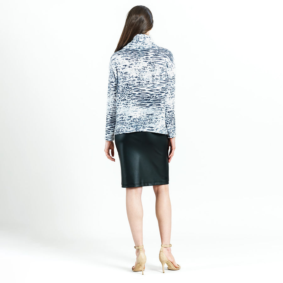 Cozy Shimmer Texture - Tipped Hem Sweater Top - Snow Leopard