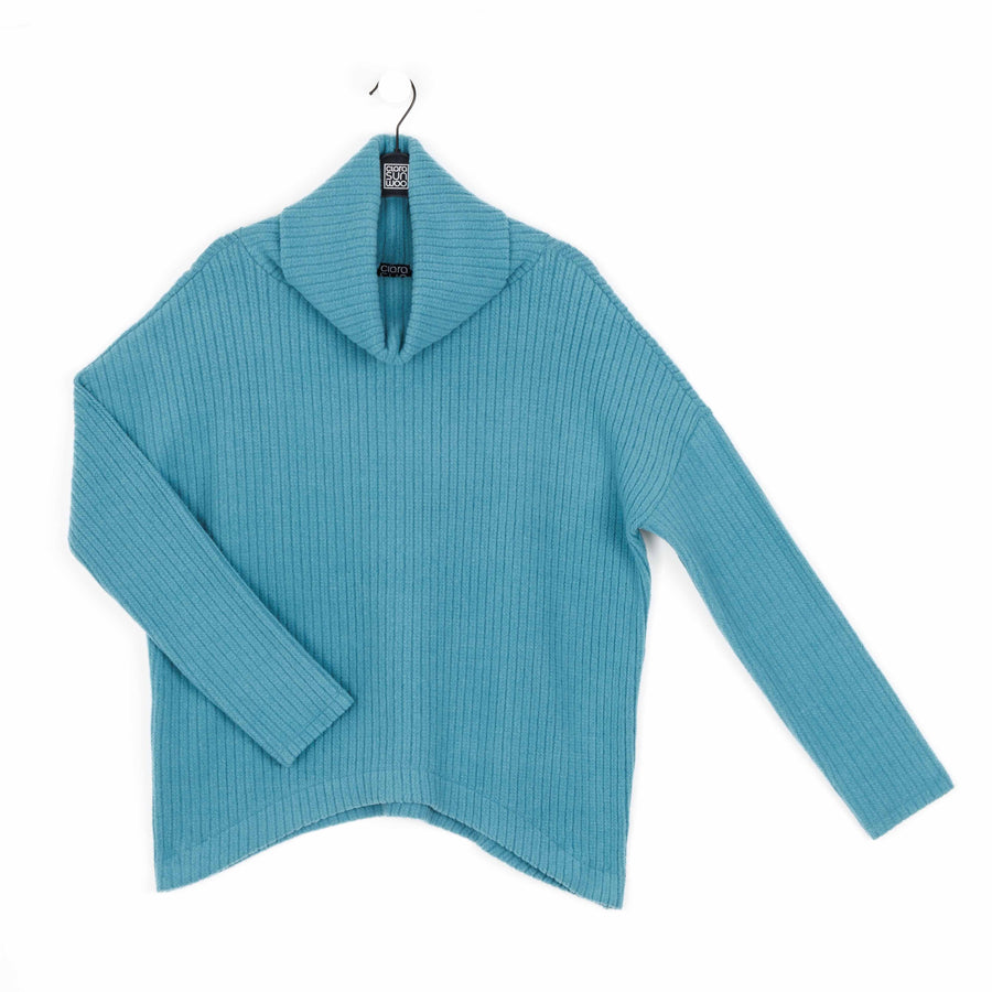 Chunky Ribbed - Tipped Hem Sweater Top - Teal