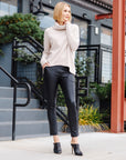 Chunky Ribbed - Tipped Hem Sweater Top - Sand