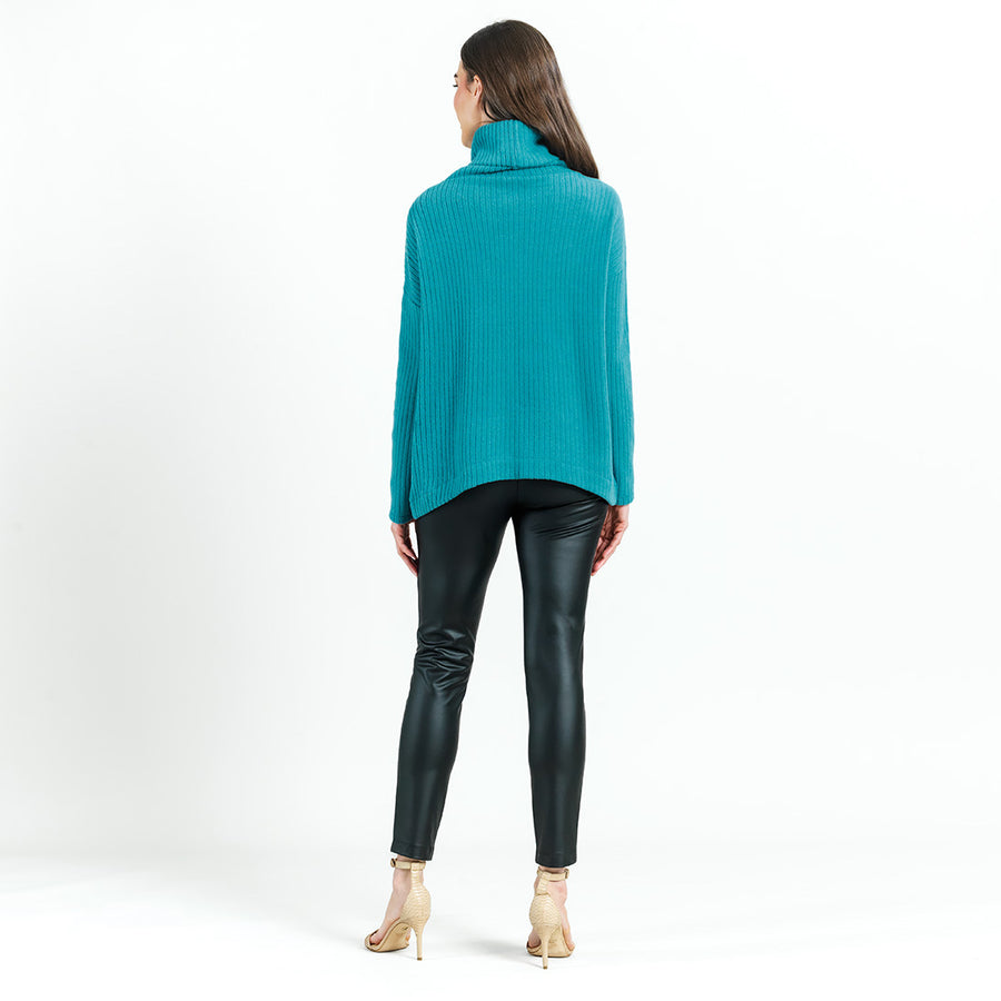 Chunky Ribbed - Tipped Hem Sweater Top - Teal