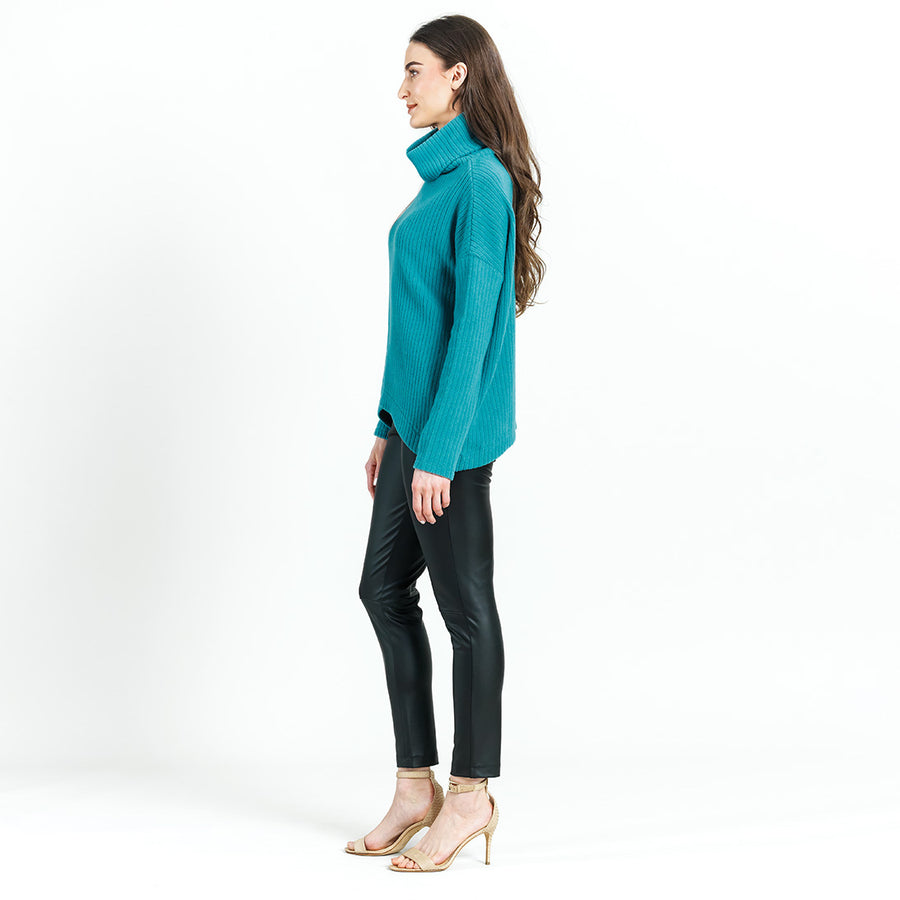 Chunky Ribbed - Tipped Hem Sweater Top - Teal