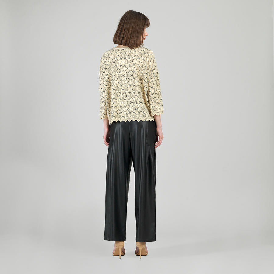 Crochet Knit - Scallop Hem Box Sweater Top - Fan Shell