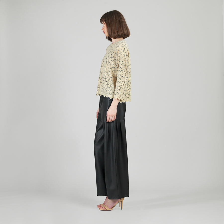 Crochet Knit - Scallop Hem Box Sweater Top - Fan Shell