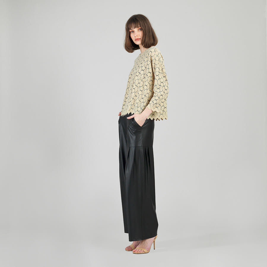 Crochet Knit - Scallop Hem Box Sweater Top - Fan Shell