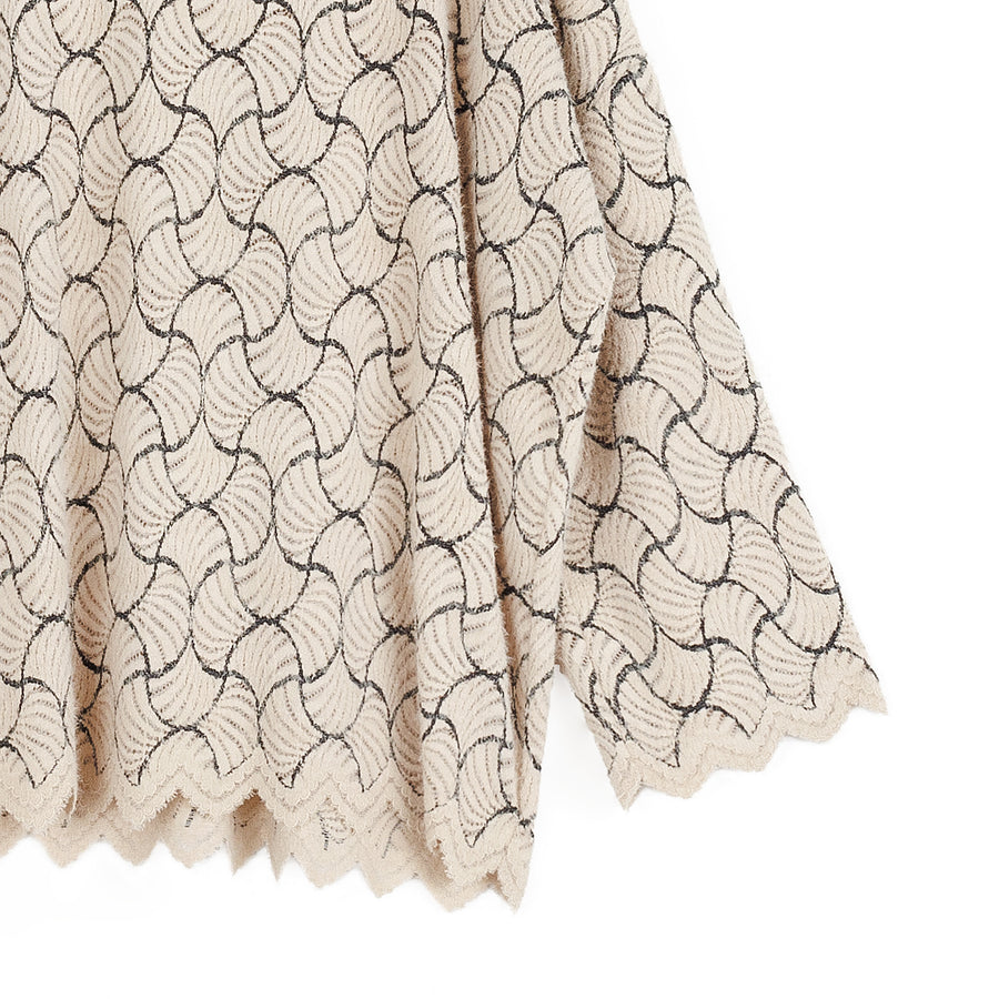 Crochet Knit - Scallop Hem Box Sweater Top - Fan Shell