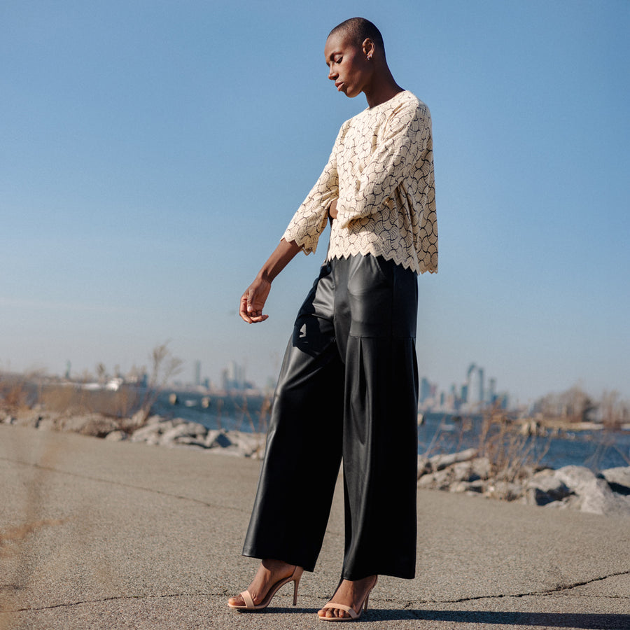 Crochet Knit - Scallop Hem Box Sweater Top - Fan Shell