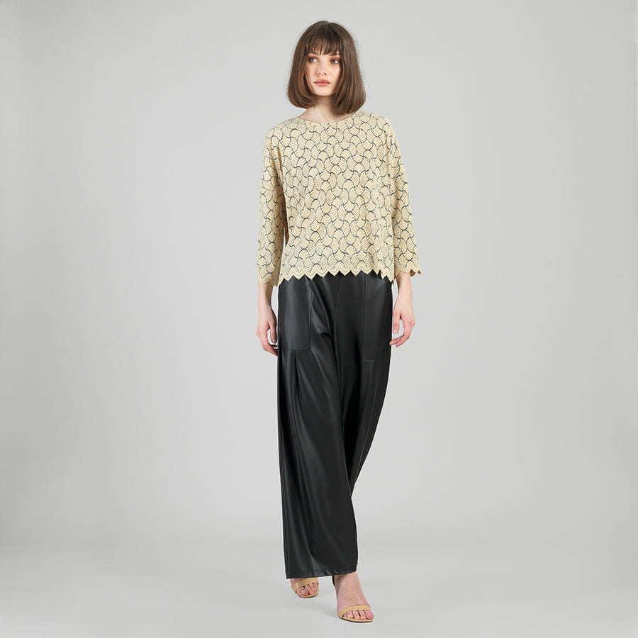 Crochet Knit - Scallop Hem Box Sweater Top - Fan Shell