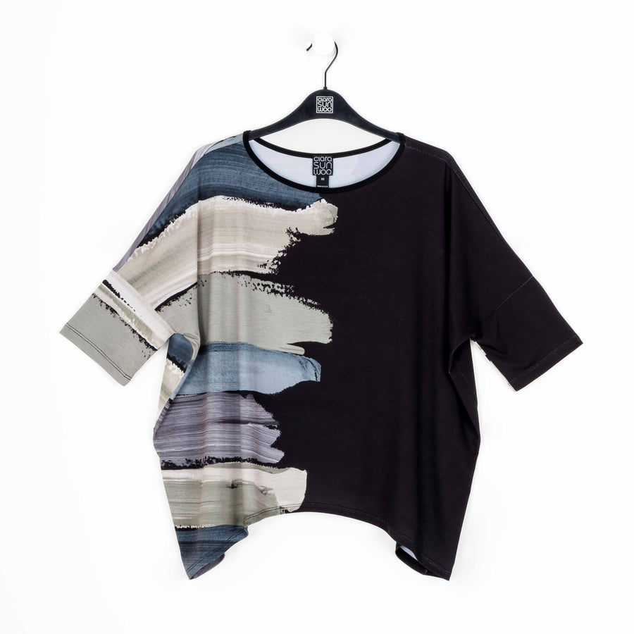 Loose Cut Side Tipped Top - Olive Paint Stroke