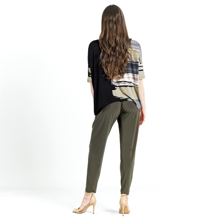 Loose Cut Side Tipped Top - Olive Paint Stroke