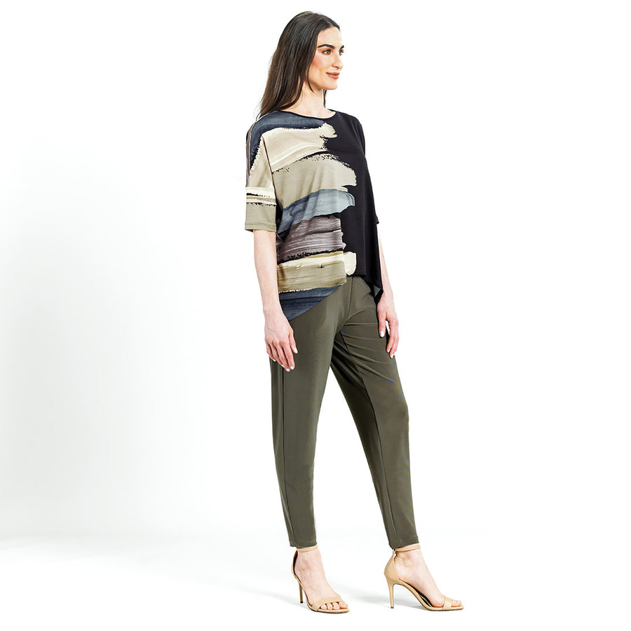 Loose Cut Side Tipped Top - Olive Paint Stroke