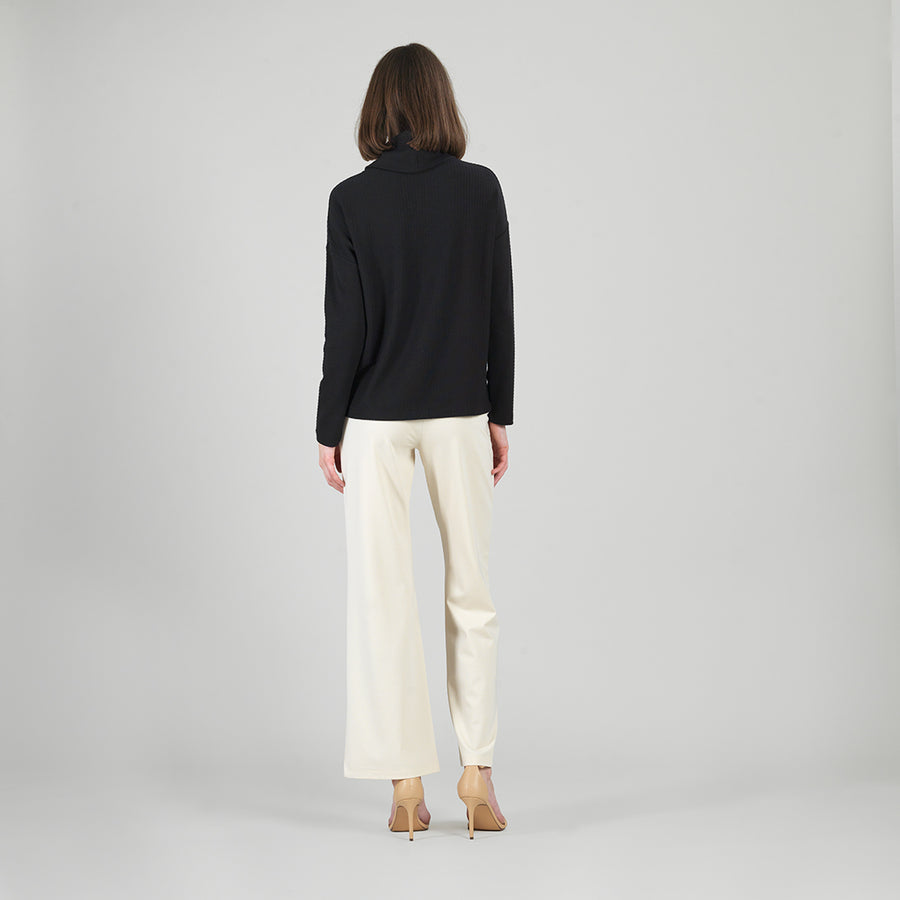 Soft Ribbed - Cowl Turtleneck Sweater Top - Black