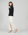 Soft Ribbed - Cowl Turtleneck Sweater Top - Black